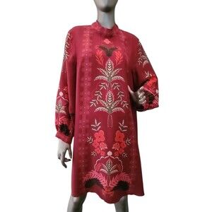 Johnny Was Kalova On- Seam Pockets Multicolor Mandarin Collar Mini Dress Size L